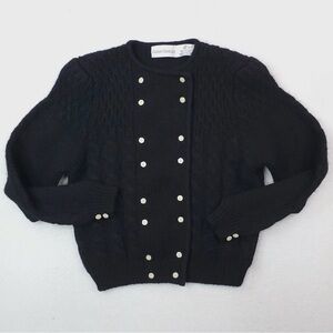 Vintage 90d Chic Black Cardigan with Pearl flower Details